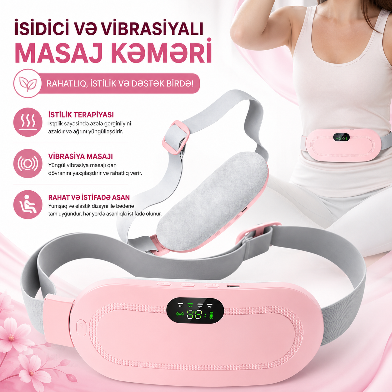 Menstrual Ağrı Üçün İsiddici və Vibrasiyalı Massaj Kəməri